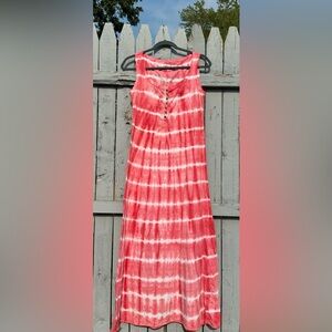 RUFF HEWN WOMENS TIE DYE MAXI DRESS SMALL COTTON SLEEVELESS BUTTONS POCKET EUC!